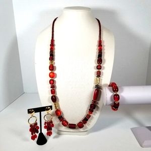 Chico's deep red necklace, bracelet and earrings